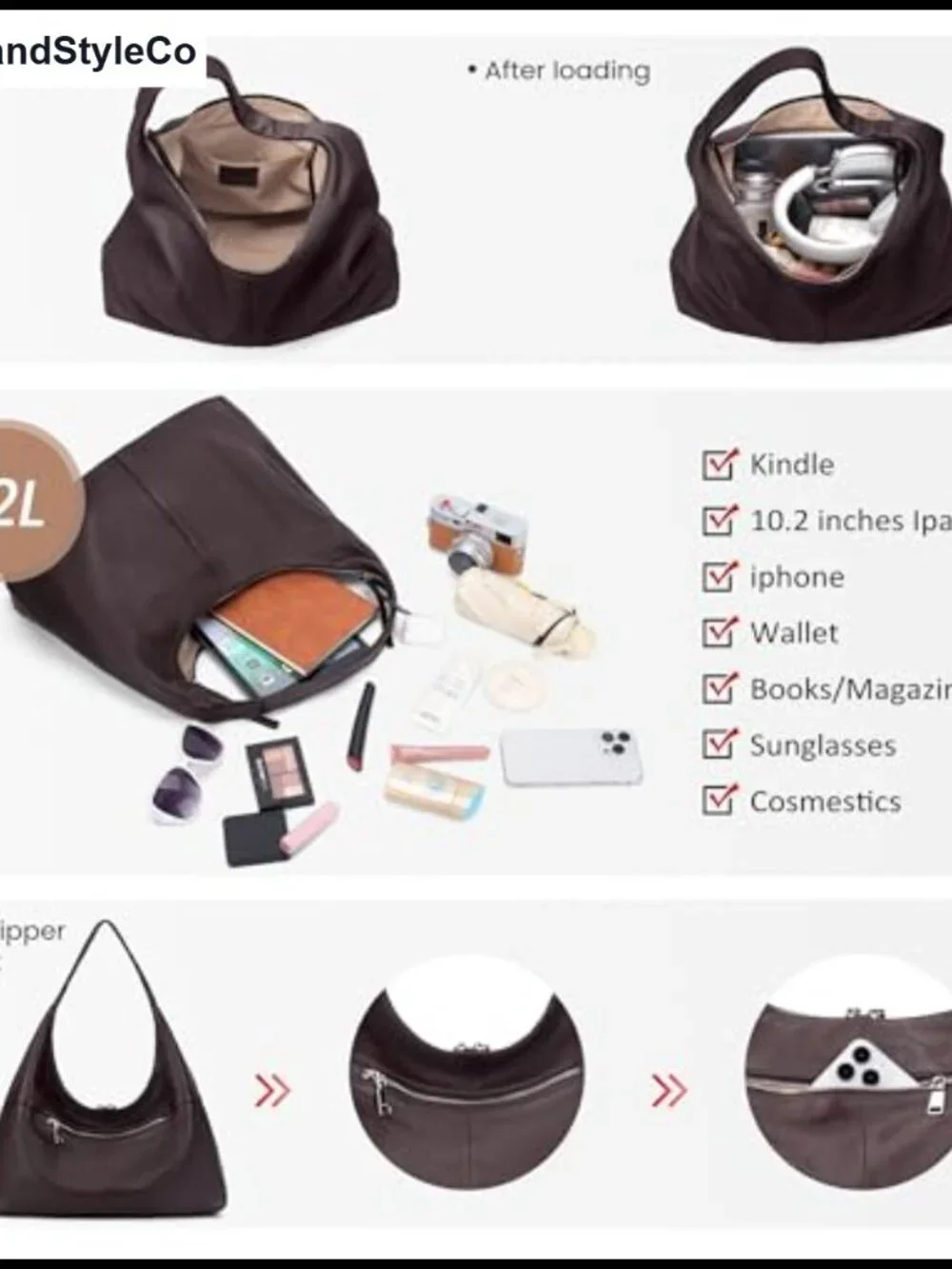 Genuine Leather Slouchy Hobo Bag for Women Large Tote Purse Shoulder Bag